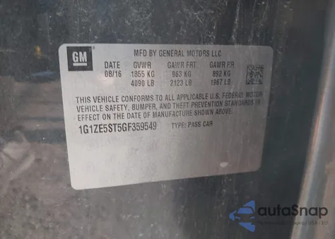 2016 Chevrolet Malibu 1Lt из США, поврежденный, VIN 1G1ZE5ST5GF359549